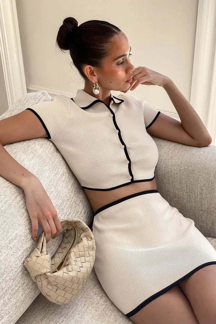 Women's Co Ord Set with Short Sleeve Top and Mini Skirt
