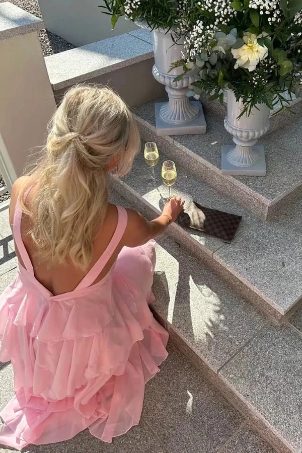 Women's Wedding Guest Halter Maxi Dress with Tiered Skirt
