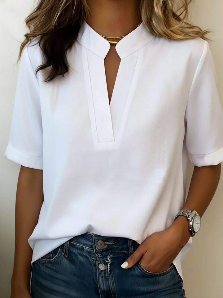 Women's Short Sleeve Blouse with Collar Neckline