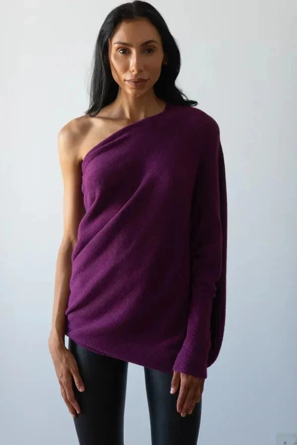 Women's Off Shoulder Knit Jumper with Relaxed Fit and Long Sleeves