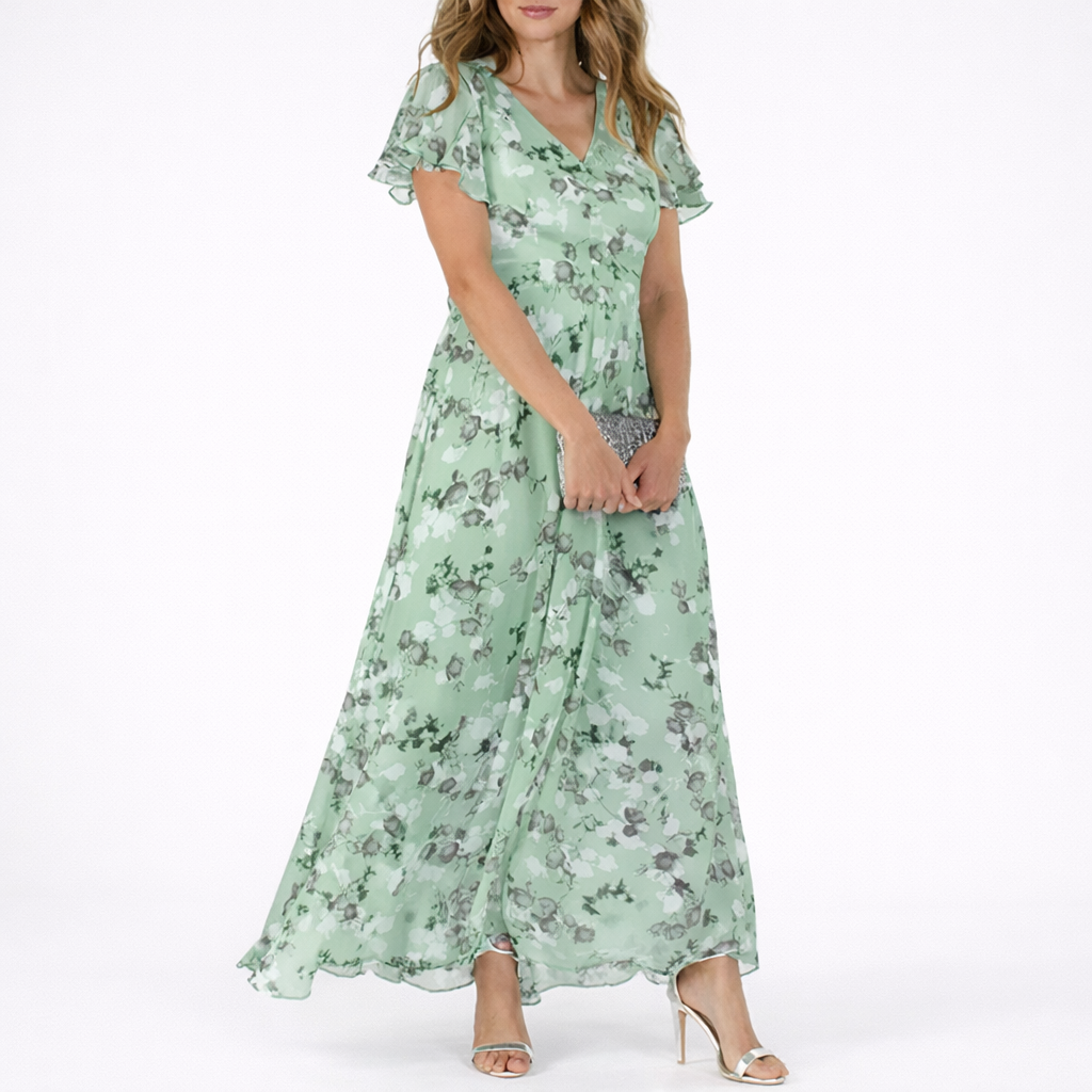 Women's Wedding Guest Floral Maxi Dress with A Line Skirt