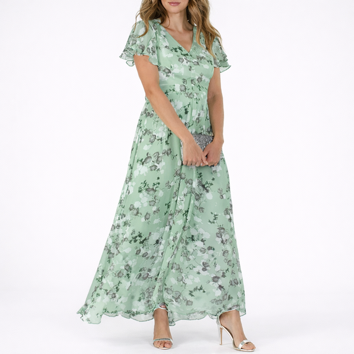 Women's Wedding Guest Floral Maxi Dress with A Line Skirt