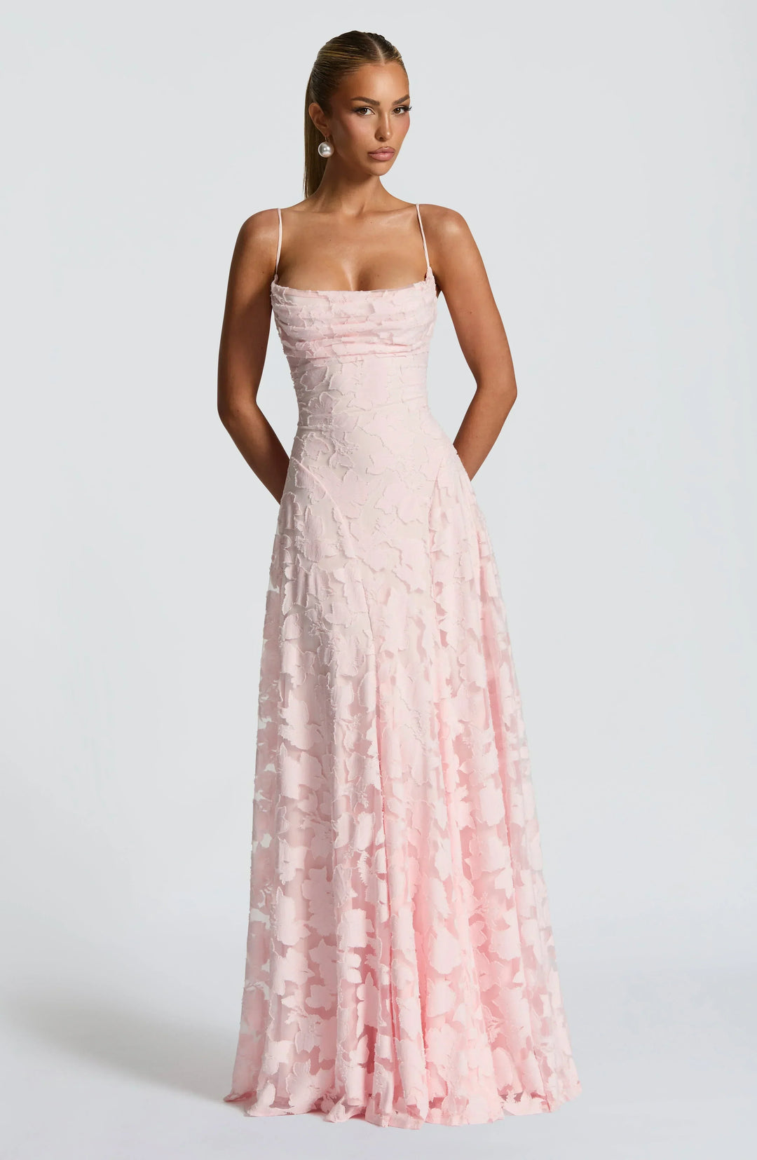 Women's Wedding Guest Maxi Dress with Cowl Neck and Floral Detail