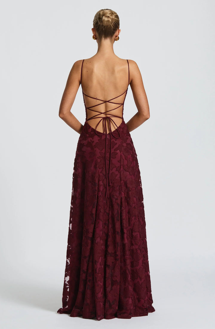 Women's Wedding Guest Maxi Dress with Cowl Neck and Floral Detail