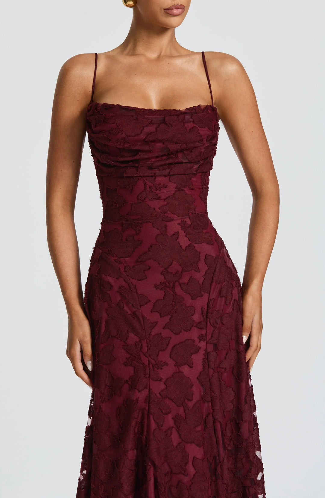 Women's Wedding Guest Maxi Dress with Cowl Neck and Floral Detail