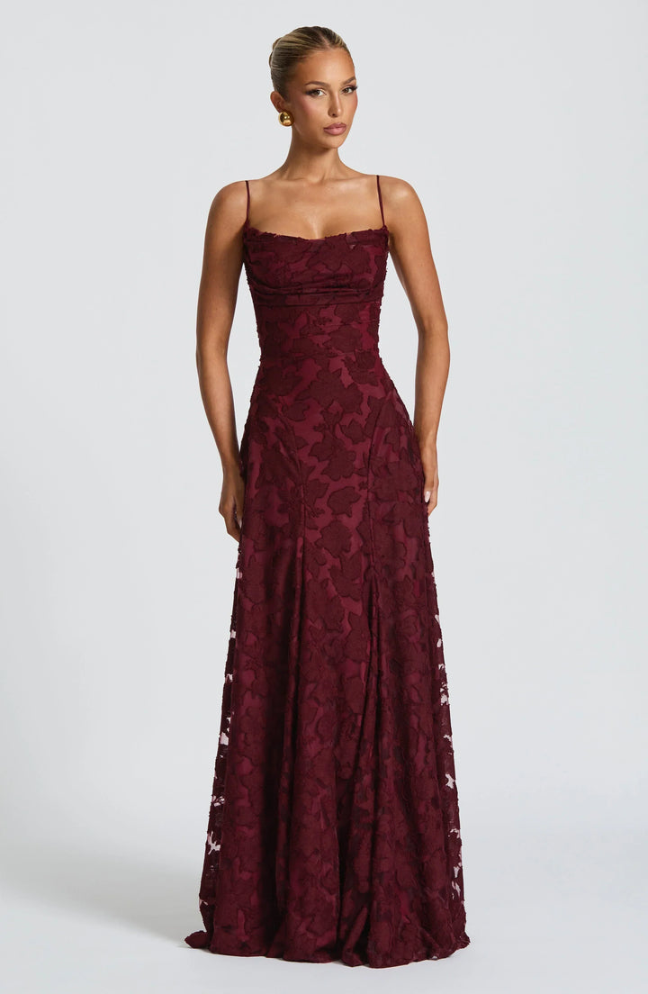 Women's Wedding Guest Maxi Dress with Cowl Neck and Floral Detail