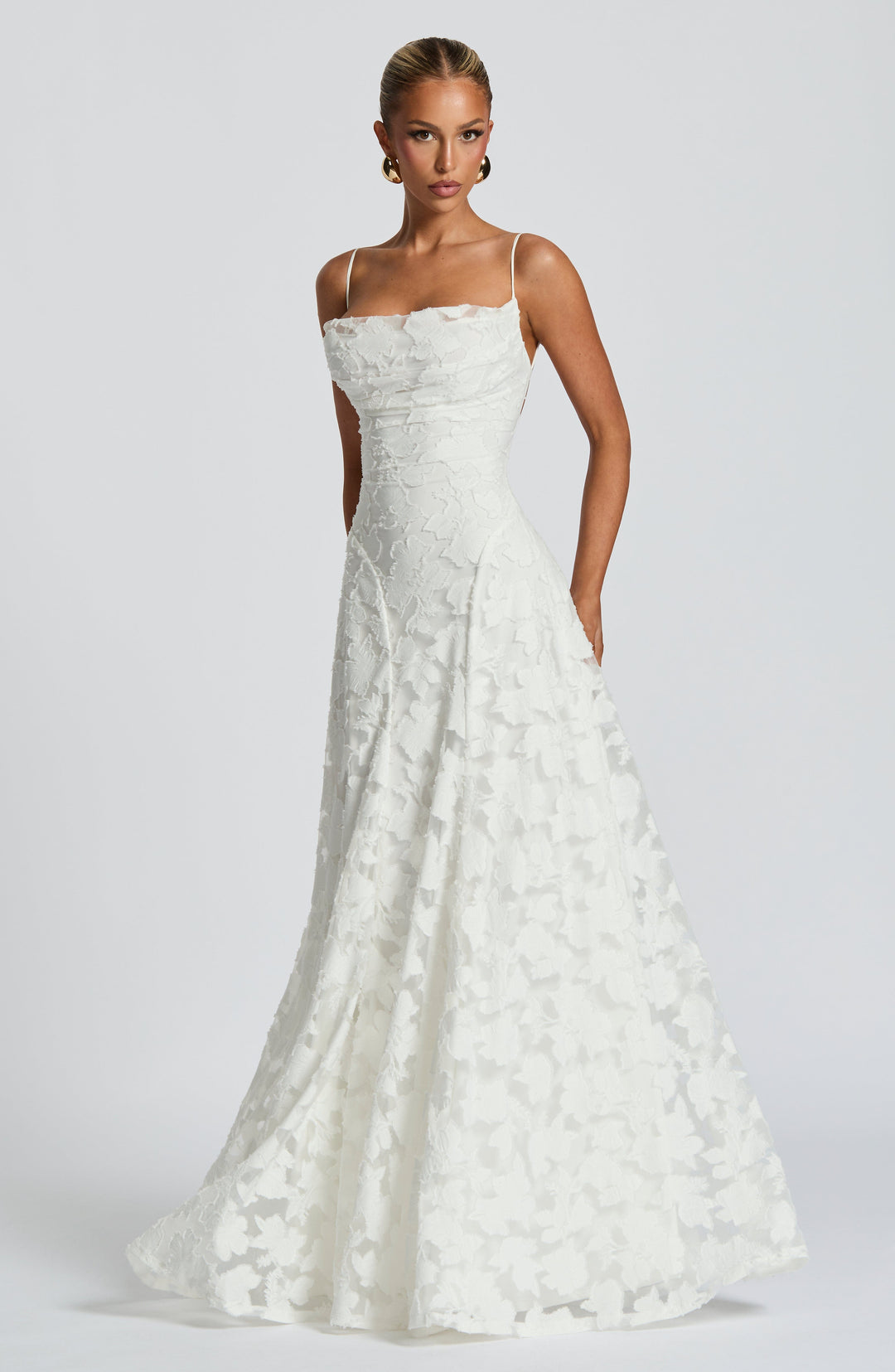Women's Wedding Guest Maxi Dress with Cowl Neck and Floral Detail