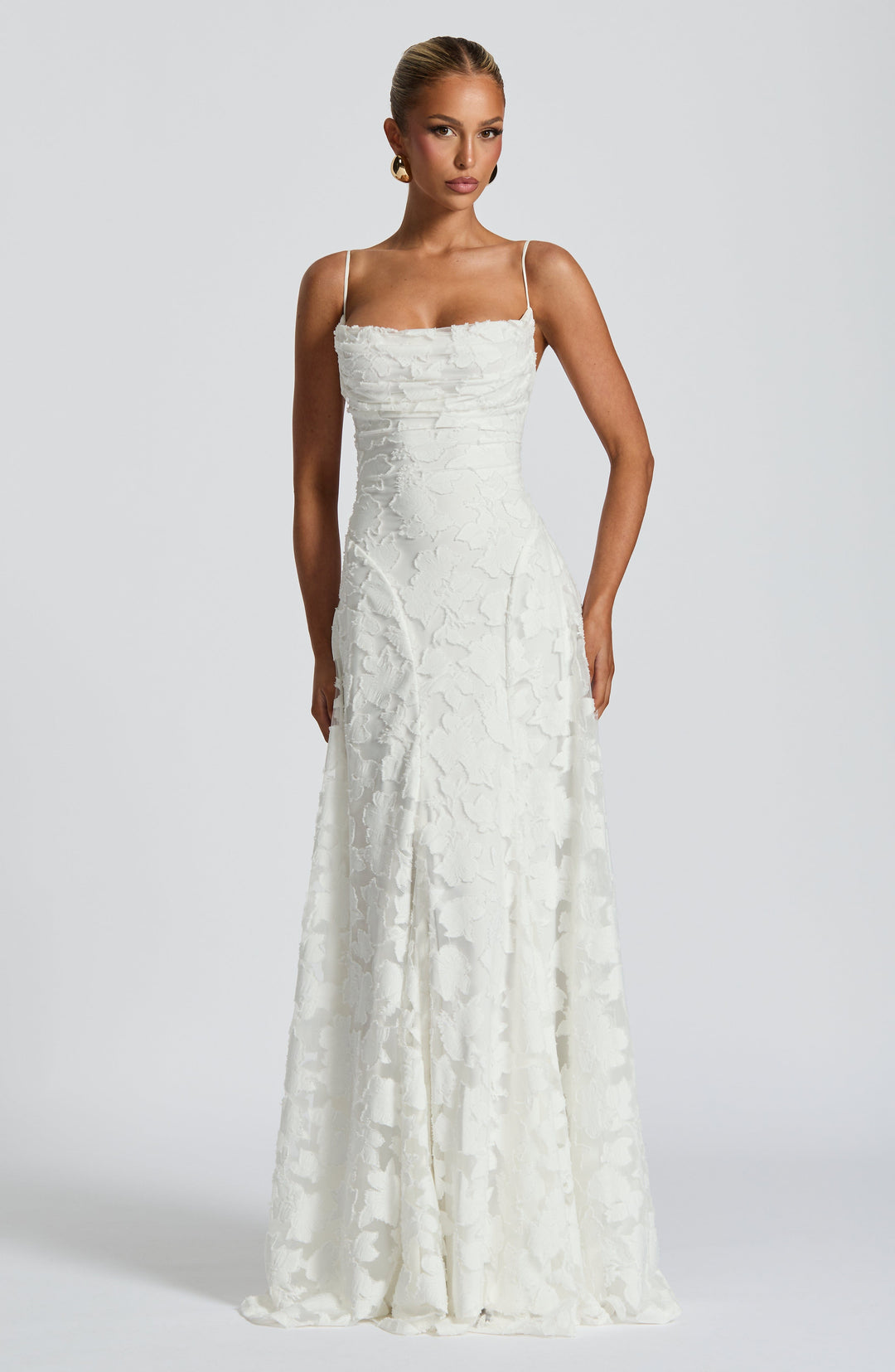 Women's Wedding Guest Maxi Dress with Cowl Neck and Floral Detail