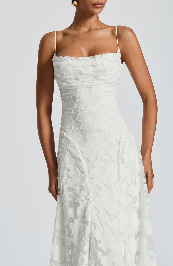 Women's Wedding Guest Maxi Dress with Cowl Neck and Floral Detail