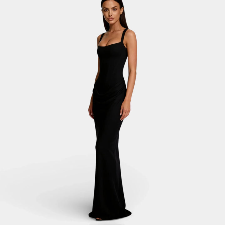 Women's Evening Maxi Dress with Strapless Neckline and Ruched Detail