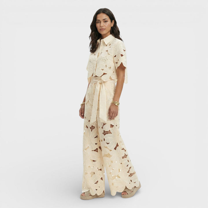 Women's Floral Co-Ord Set with Cropped Shirt and Wide Leg Trousers