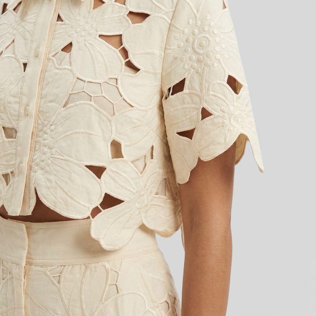 Women's Floral Co-Ord Set with Cropped Shirt and Wide Leg Trousers