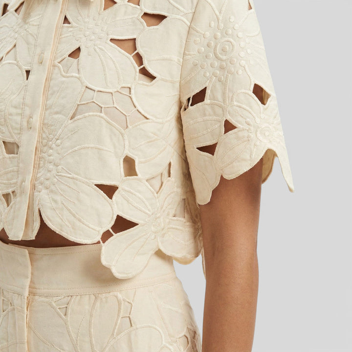Women's Floral Co-Ord Set with Cropped Shirt and Wide Leg Trousers