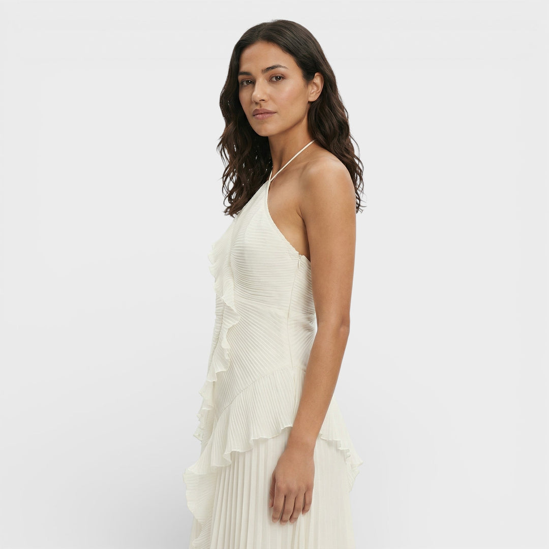 Women's Wedding Guest Maxi Dress with Ruffle Detail and Asymmetrical Hem