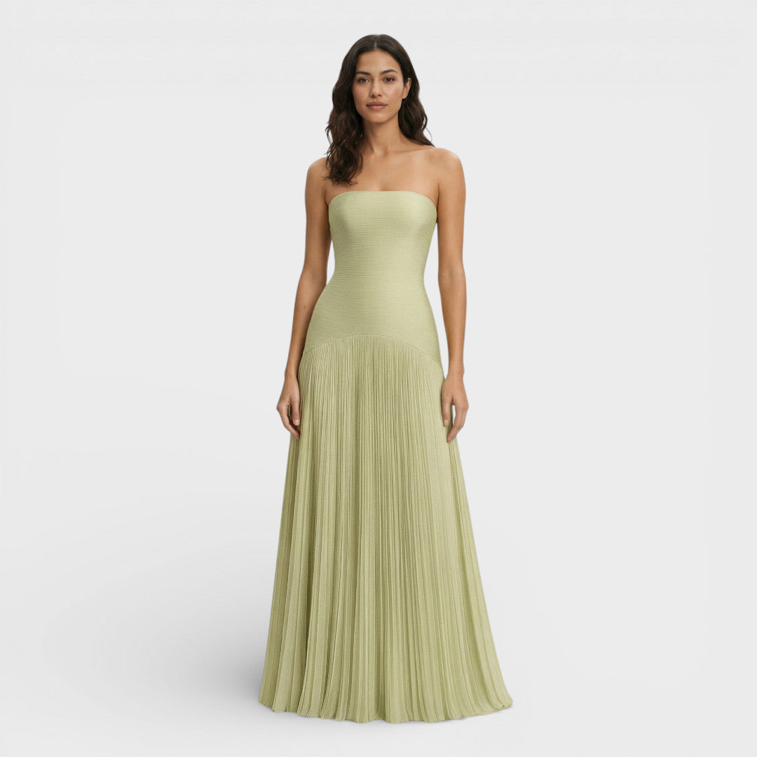 Women's Occasion Maxi Dress with Strapless Neckline and Pleated Skirt