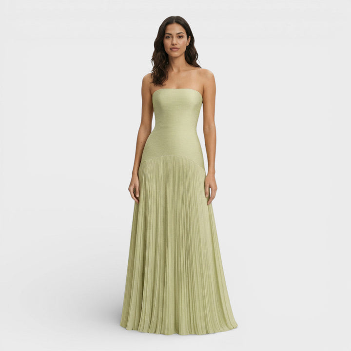 Women's Occasion Maxi Dress with Strapless Neckline and Pleated Skirt