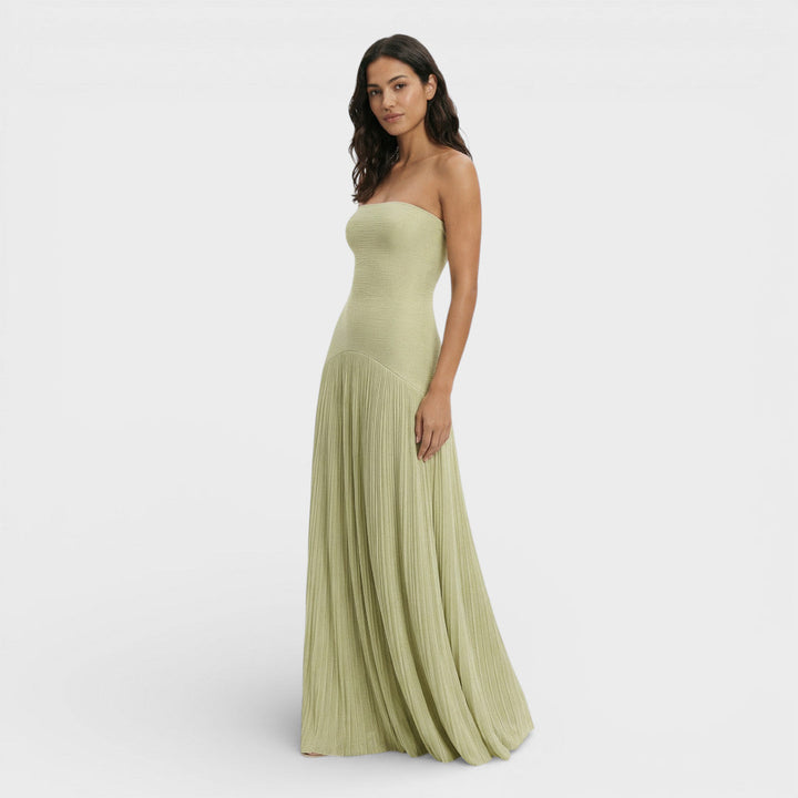 Women's Occasion Maxi Dress with Strapless Neckline and Pleated Skirt