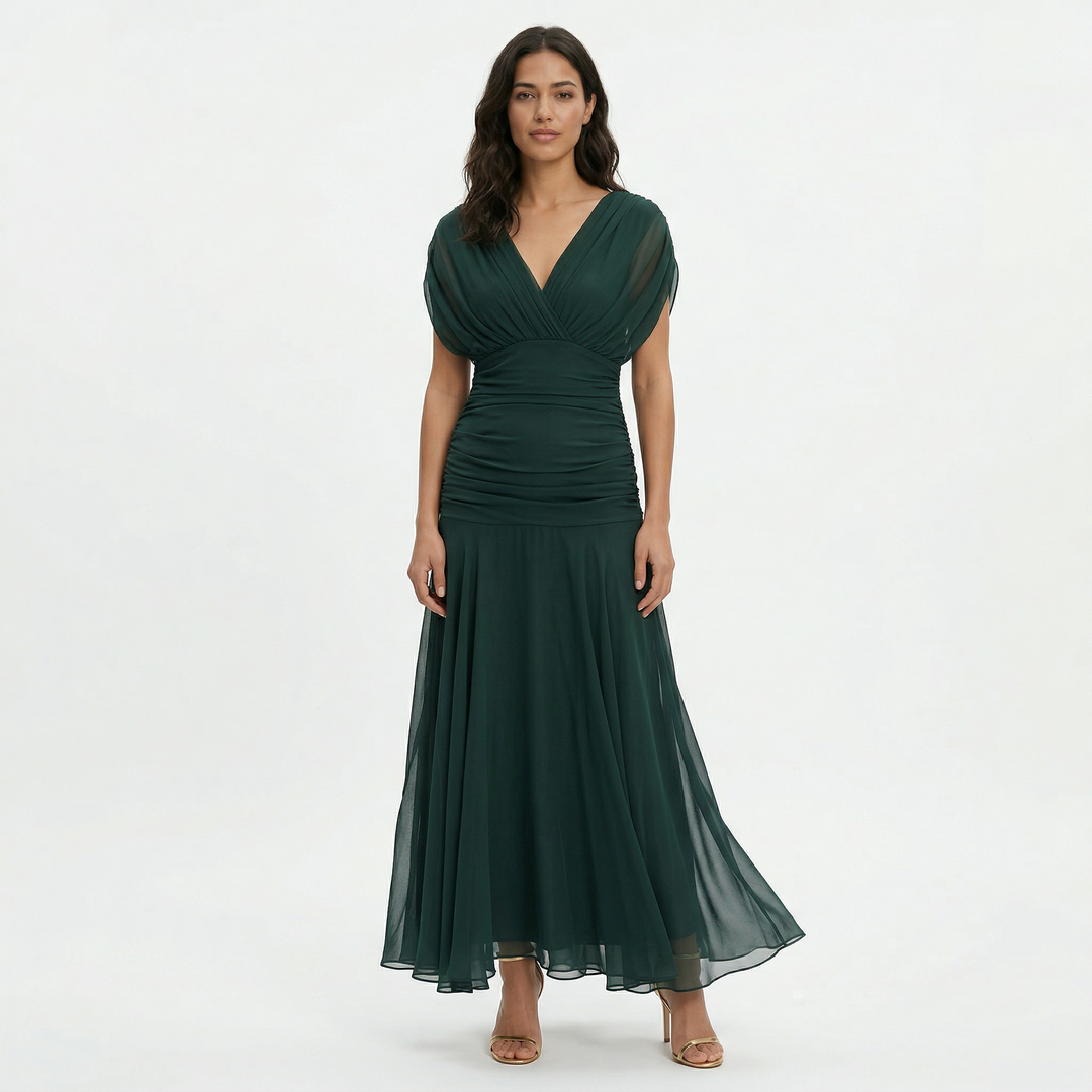 Women's Floral Maxi Dress with Twist Front and Short Sleeves