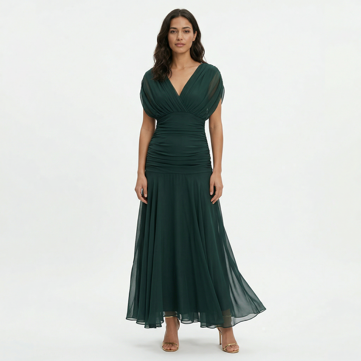 Women's Floral Maxi Dress with Twist Front and Short Sleeves