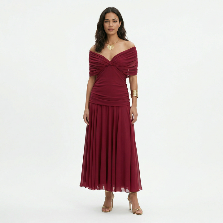 Women's Floral Maxi Dress with Twist Front and Short Sleeves