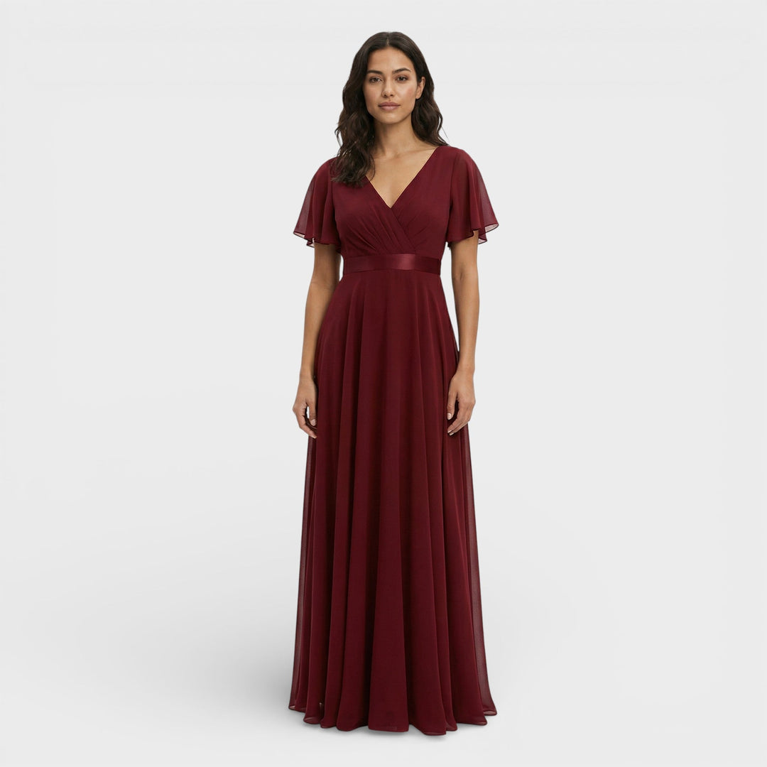 Women's Wedding Guest Maxi Dress with Flutter Sleeves and Empire Waist