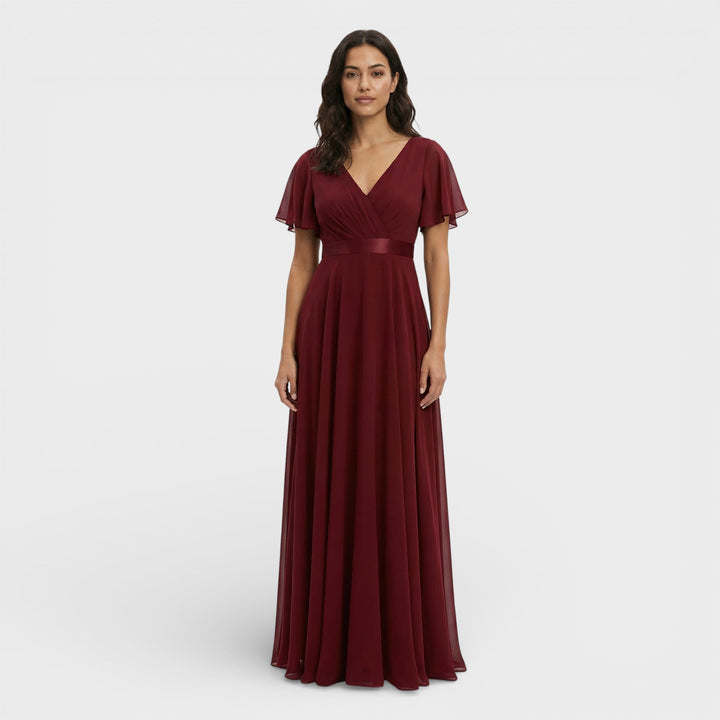 Women's Wedding Guest Maxi Dress with Flutter Sleeves and Empire Waist