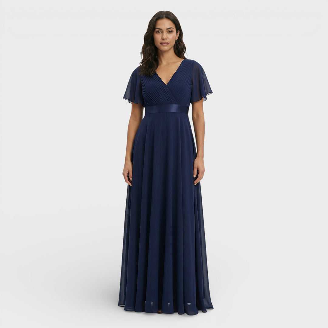 Women's Wedding Guest Maxi Dress with Flutter Sleeves and Empire Waist
