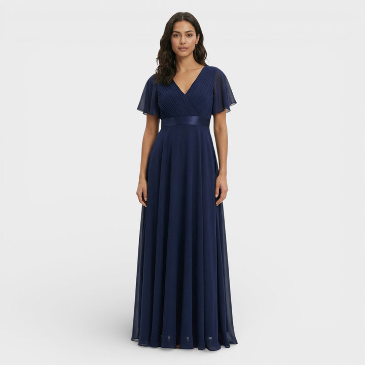 Women's Wedding Guest Maxi Dress with Flutter Sleeves and Empire Waist
