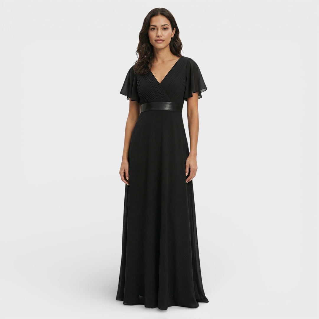 Women's Wedding Guest Maxi Dress with Flutter Sleeves and Empire Waist