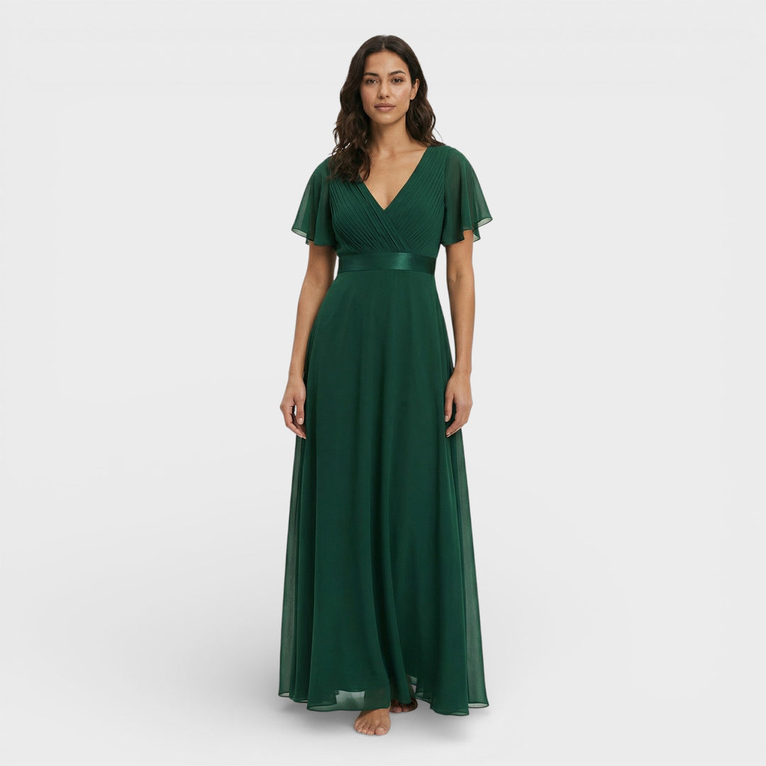 Women's Wedding Guest Maxi Dress with Flutter Sleeves and Empire Waist