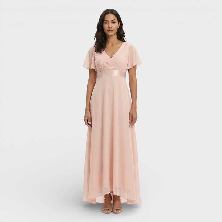 Women's Wedding Guest Maxi Dress with Flutter Sleeves and Empire Waist