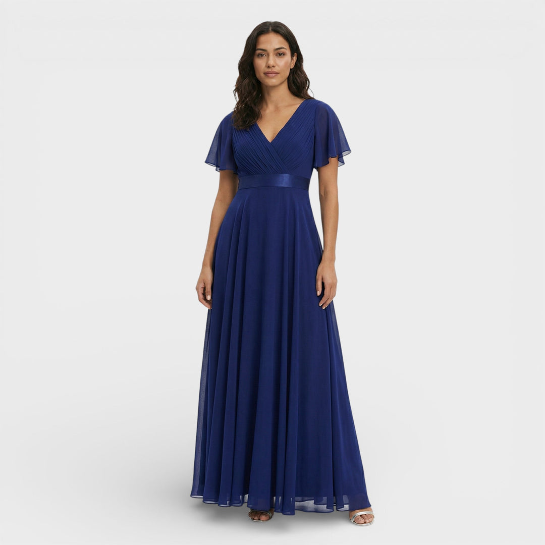 Women's Wedding Guest Maxi Dress with Flutter Sleeves and Empire Waist