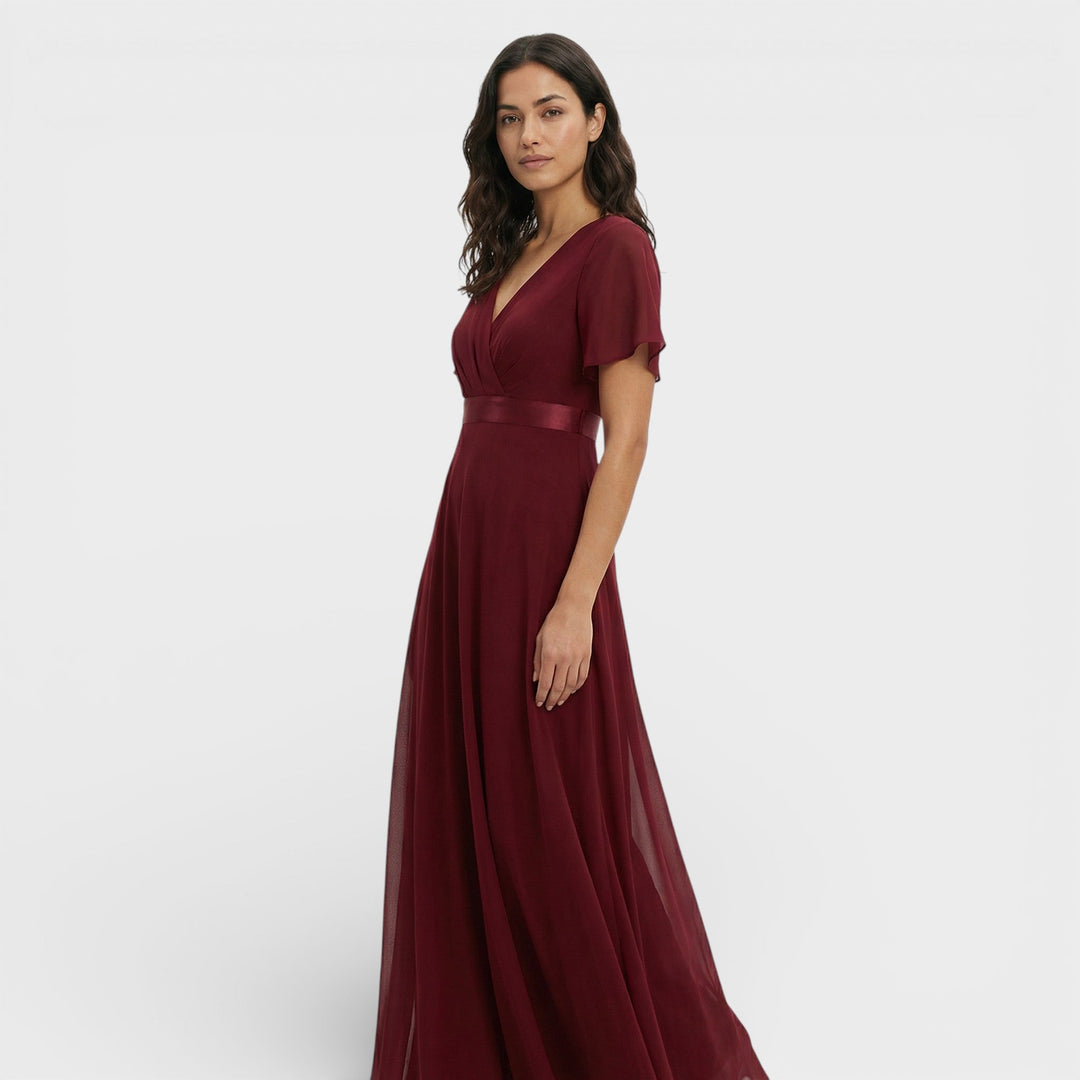 Women's Wedding Guest Maxi Dress with Flutter Sleeves and Empire Waist
