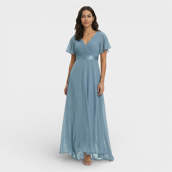 Women's Wedding Guest Maxi Dress with Flutter Sleeves and Empire Waist