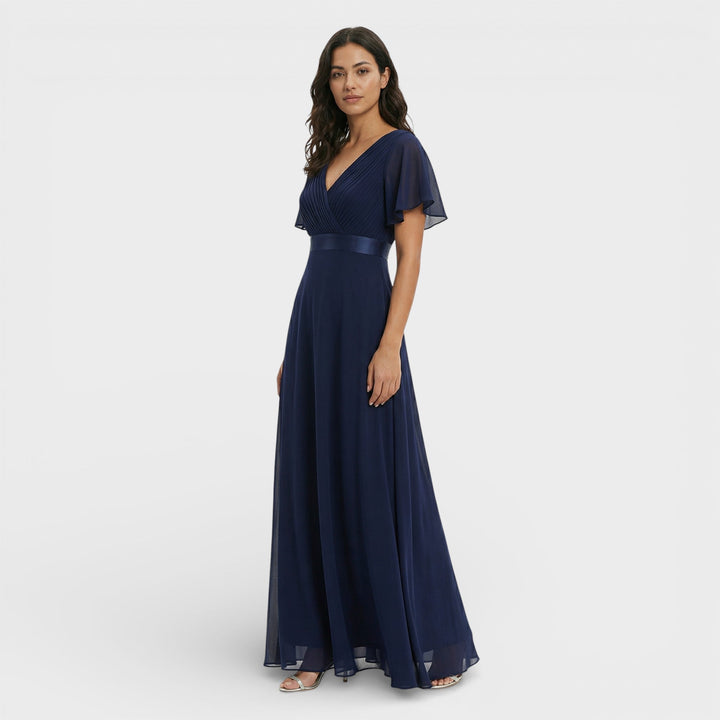 Women's Wedding Guest Maxi Dress with Flutter Sleeves and Empire Waist