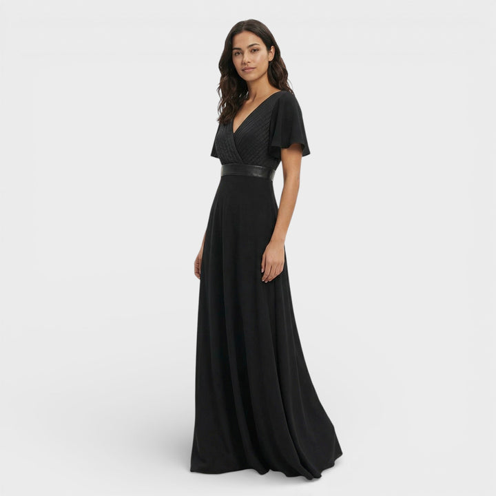 Women's Wedding Guest Maxi Dress with Flutter Sleeves and Empire Waist