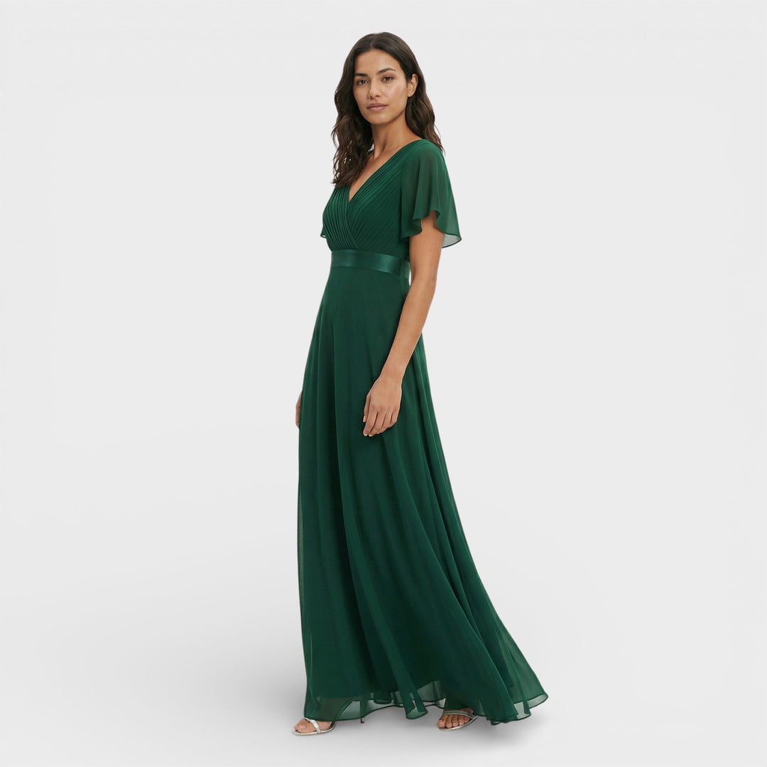 Women's Wedding Guest Maxi Dress with Flutter Sleeves and Empire Waist