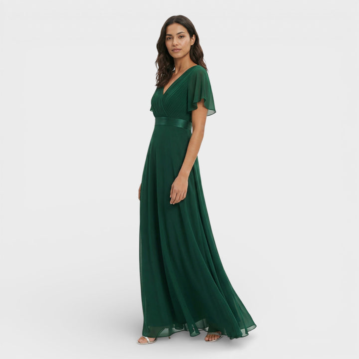 Women's Wedding Guest Maxi Dress with Flutter Sleeves and Empire Waist
