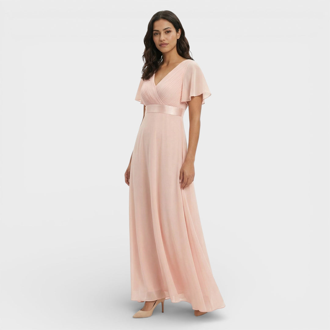 Women's Wedding Guest Maxi Dress with Flutter Sleeves and Empire Waist