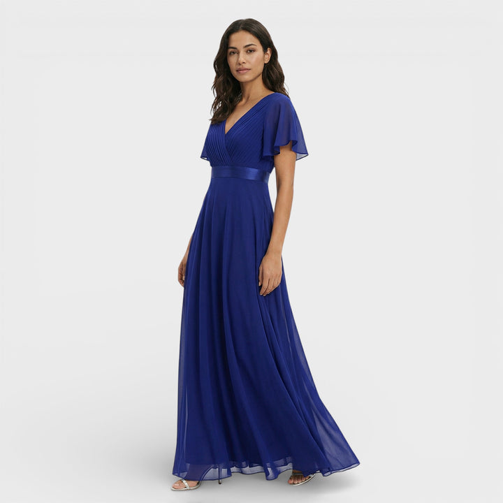 Women's Wedding Guest Maxi Dress with Flutter Sleeves and Empire Waist