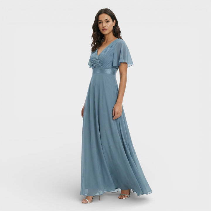 Women's Wedding Guest Maxi Dress with Flutter Sleeves and Empire Waist