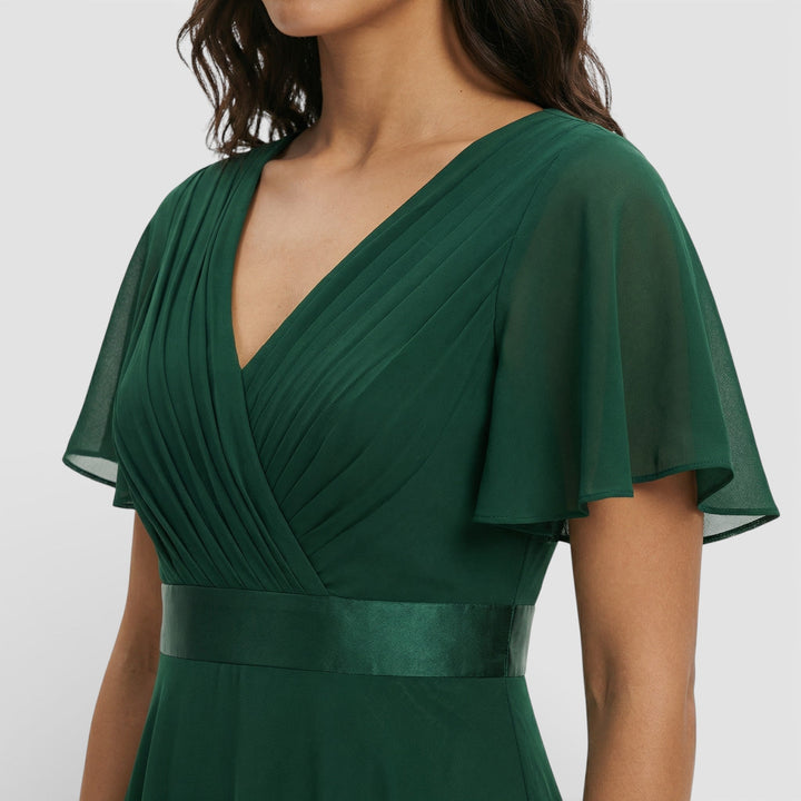Women's Wedding Guest Maxi Dress with Flutter Sleeves and Empire Waist