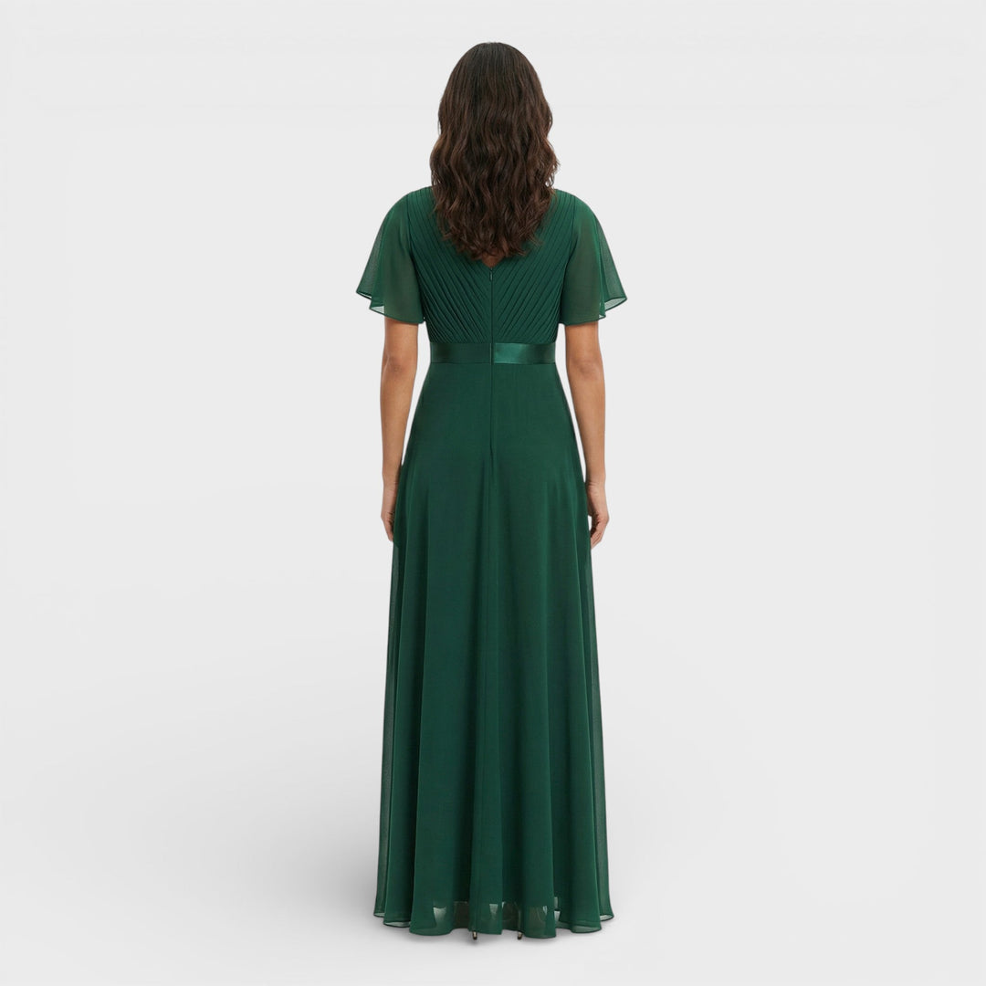 Women's Wedding Guest Maxi Dress with Flutter Sleeves and Empire Waist