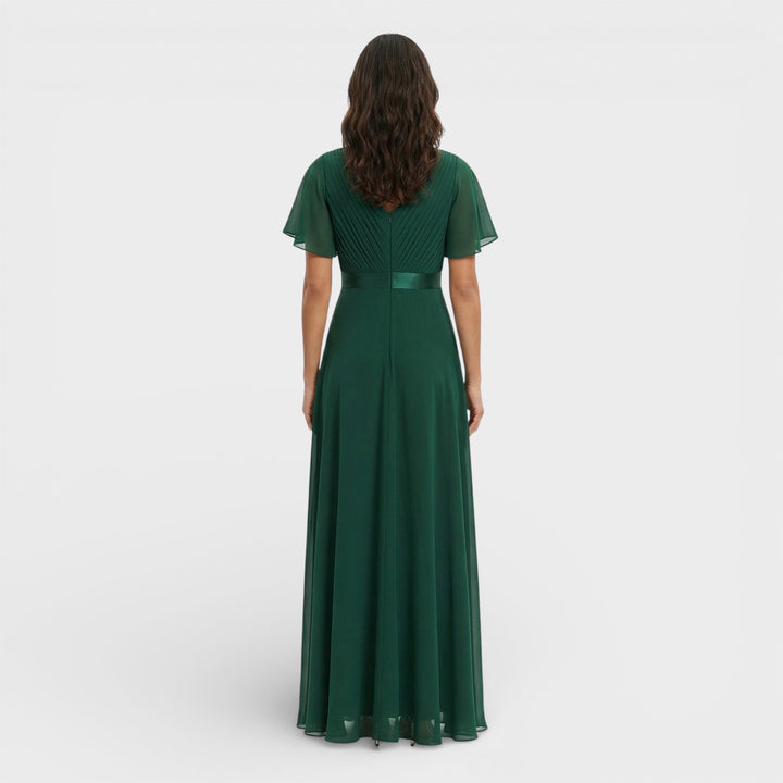 Women's Wedding Guest Maxi Dress with Flutter Sleeves and Empire Waist
