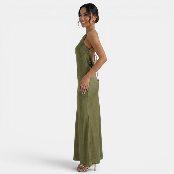Women's Evening Maxi Dress with Open Back and Sleeveless Design