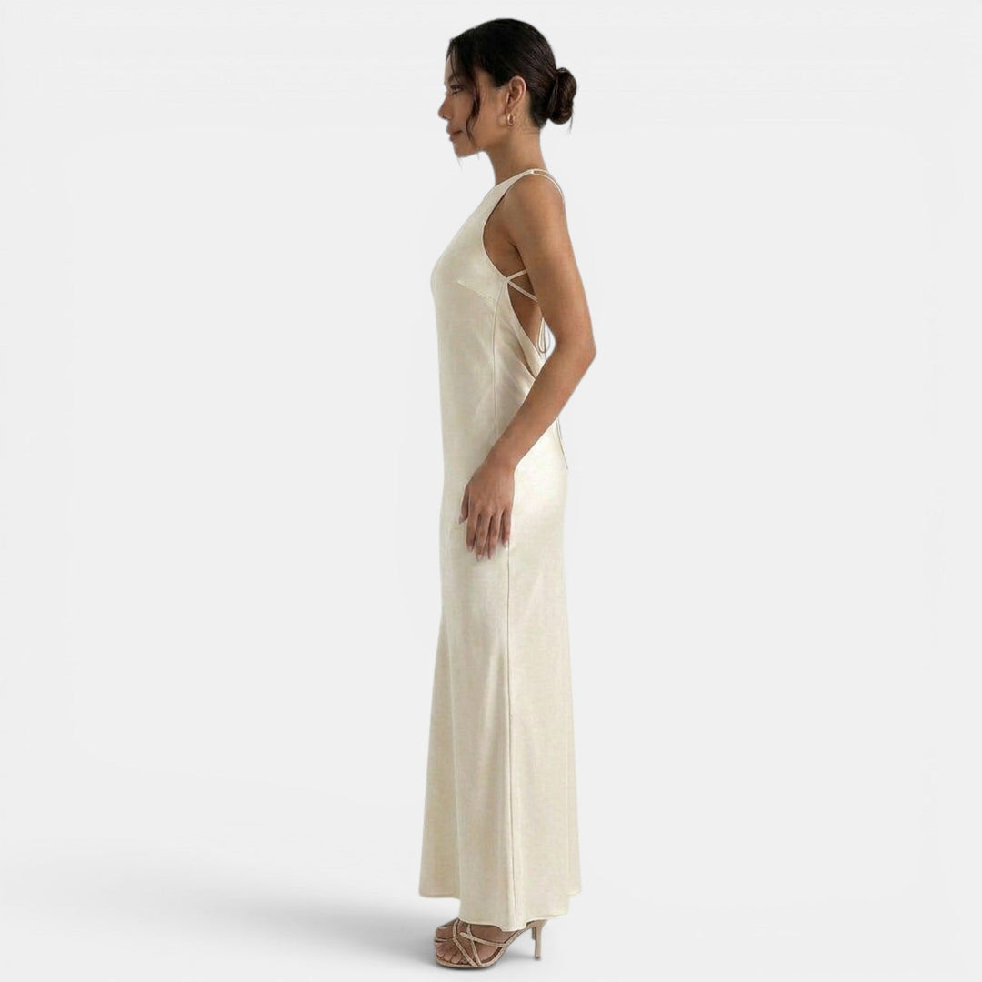 Women's Evening Maxi Dress with Open Back and Sleeveless Design