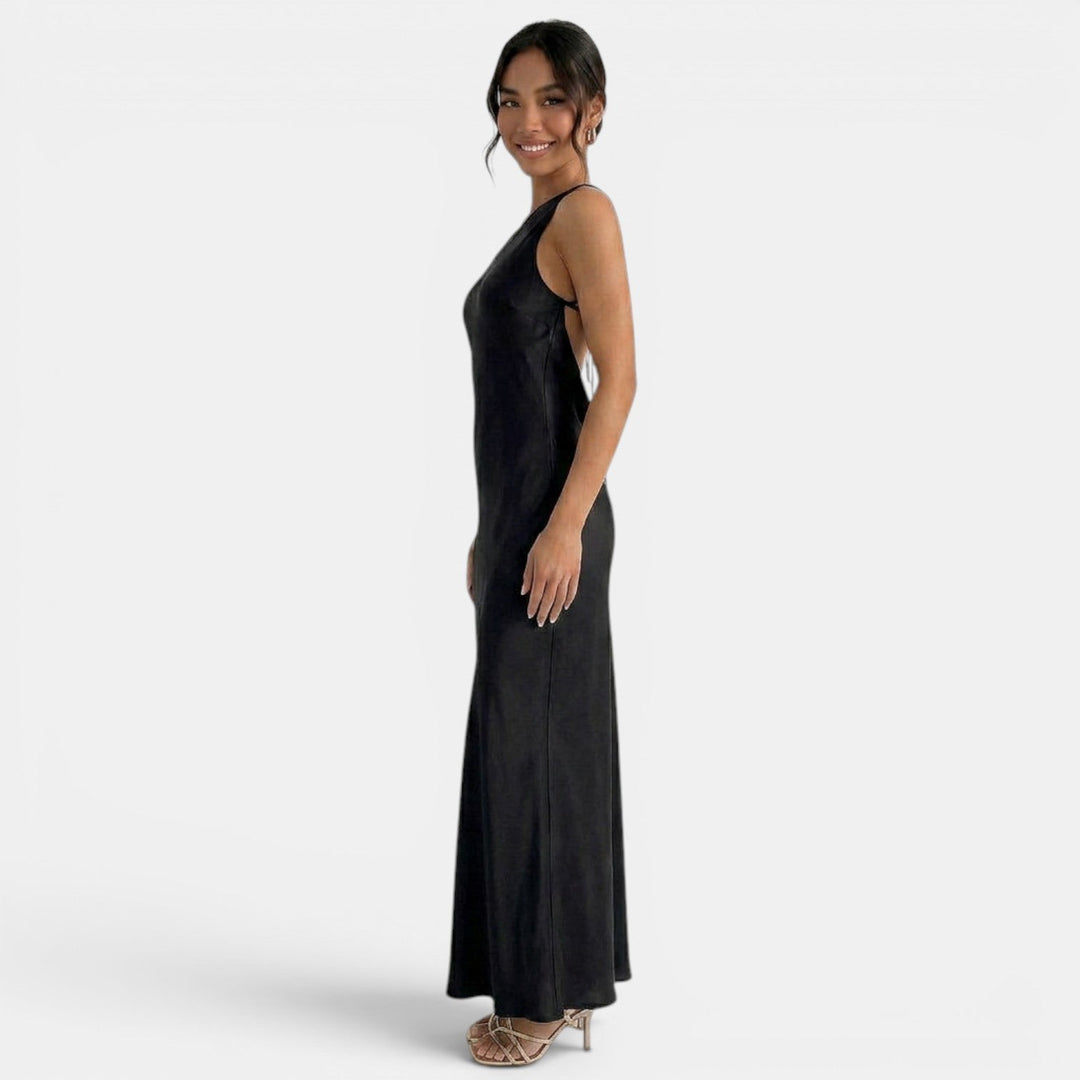 Women's Evening Maxi Dress with Open Back and Sleeveless Design
