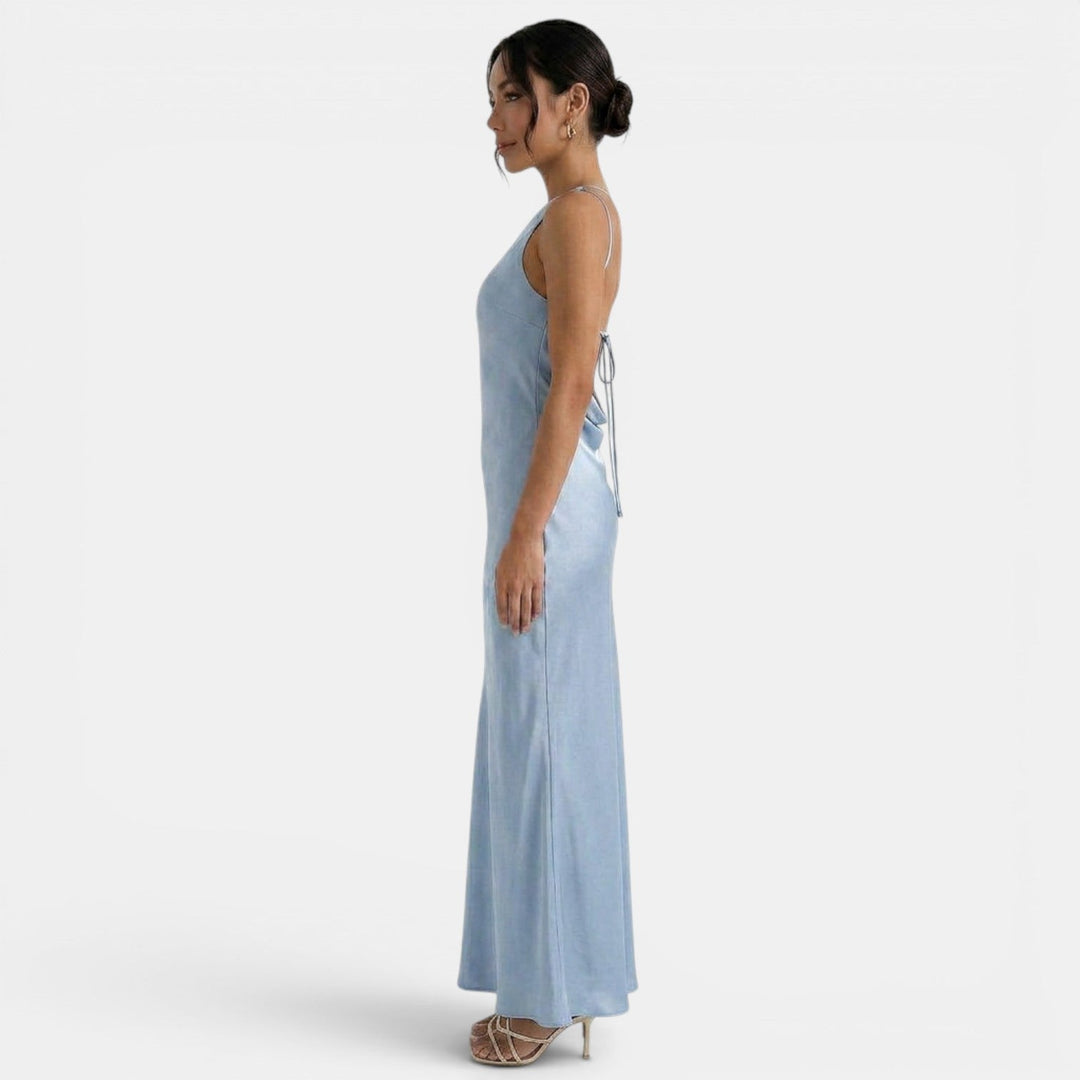 Women's Evening Maxi Dress with Open Back and Sleeveless Design