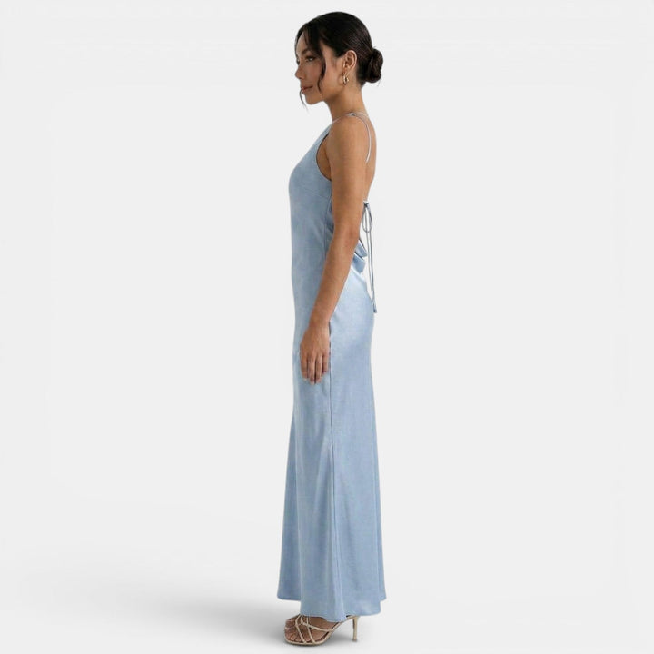 Women's Evening Maxi Dress with Open Back and Sleeveless Design