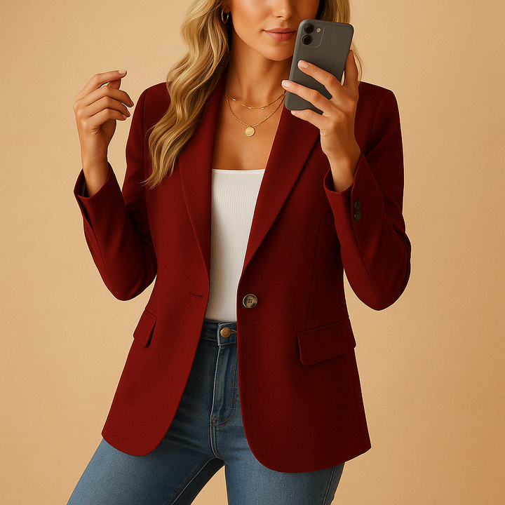 Women's Single Breasted Blazer with Notch Lapels and Tailored Fit